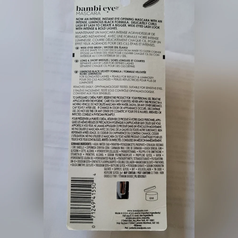 L'Oreal Bambi Eye Mascara 407 Extra Noir Volumizing (0.28oz/8.5ml) New